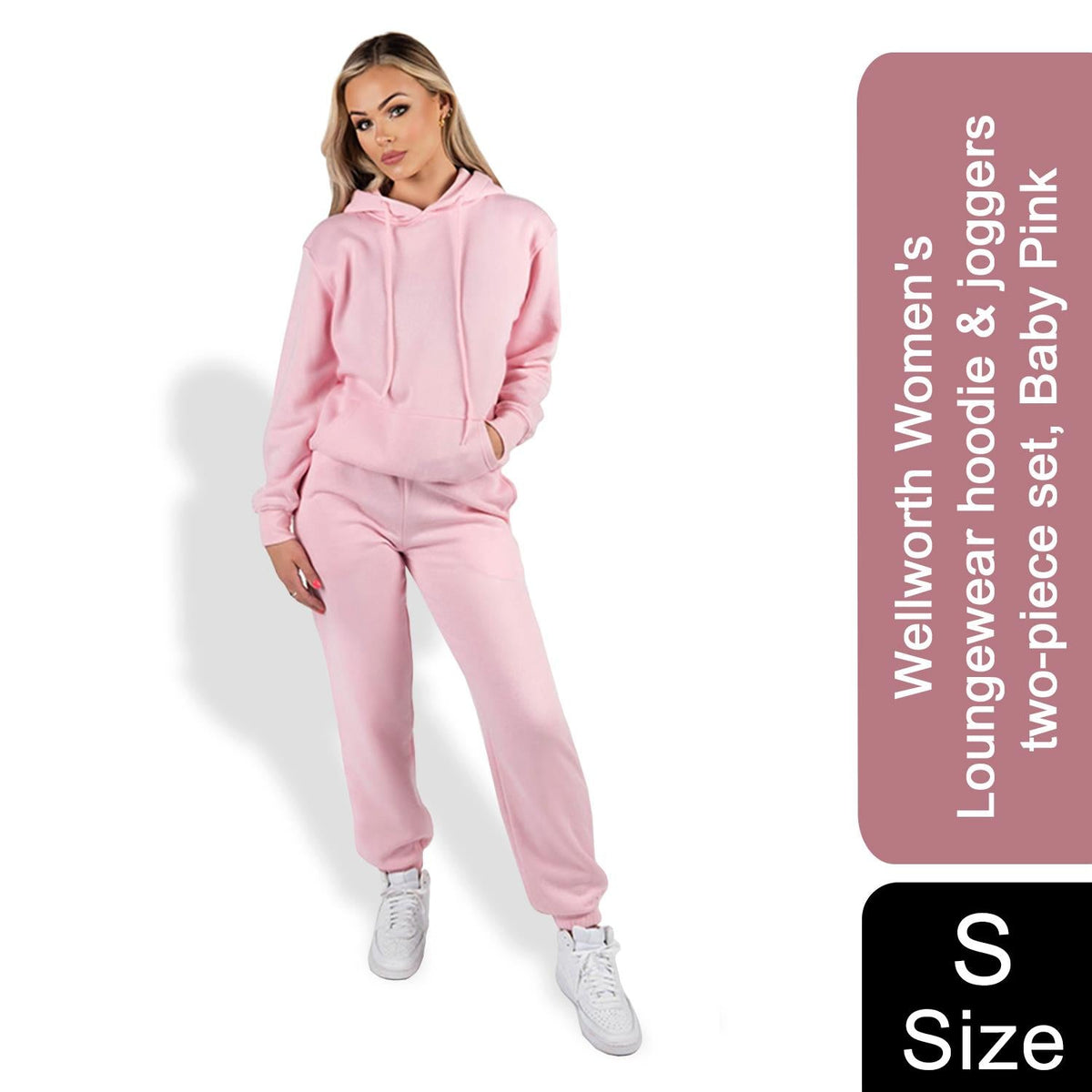 Wellworth Women's Loungewear Hoodie & Jogger 2pcs Set, Baby Blue or Baby Pink