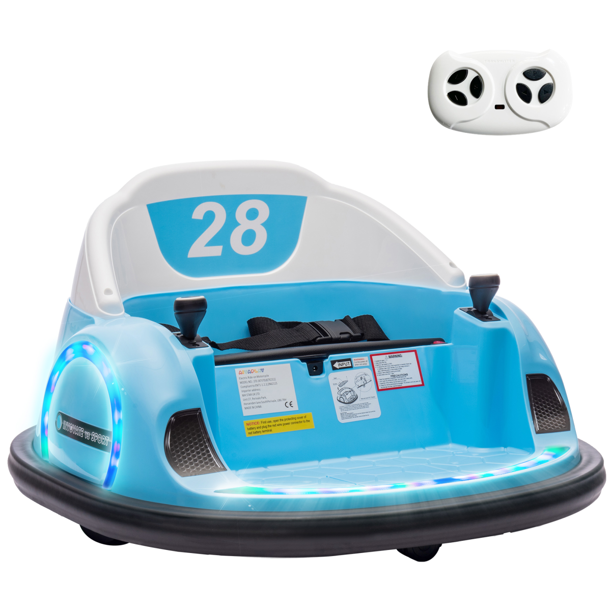 AIYAPLAY 360° Rotation 12V Kids Bumper Car w/ Remote Control