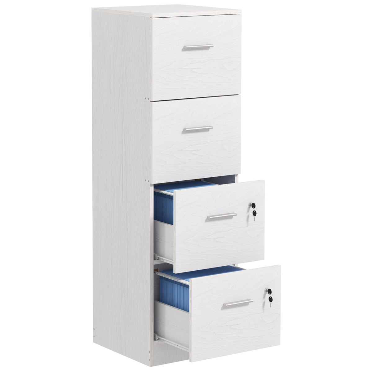 HOMCOM 4 Drawer File Cabinet Locking Filing Cabinet, Black Wood Effect