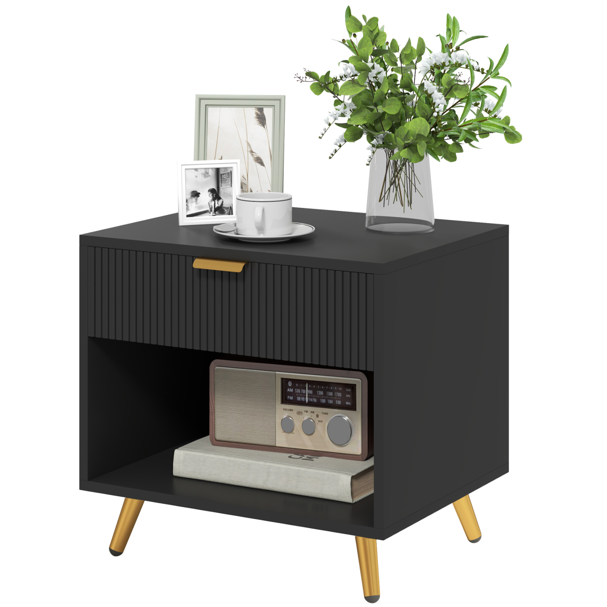 HOMCOM Small Table With Drawer, Open Compartment and Handle