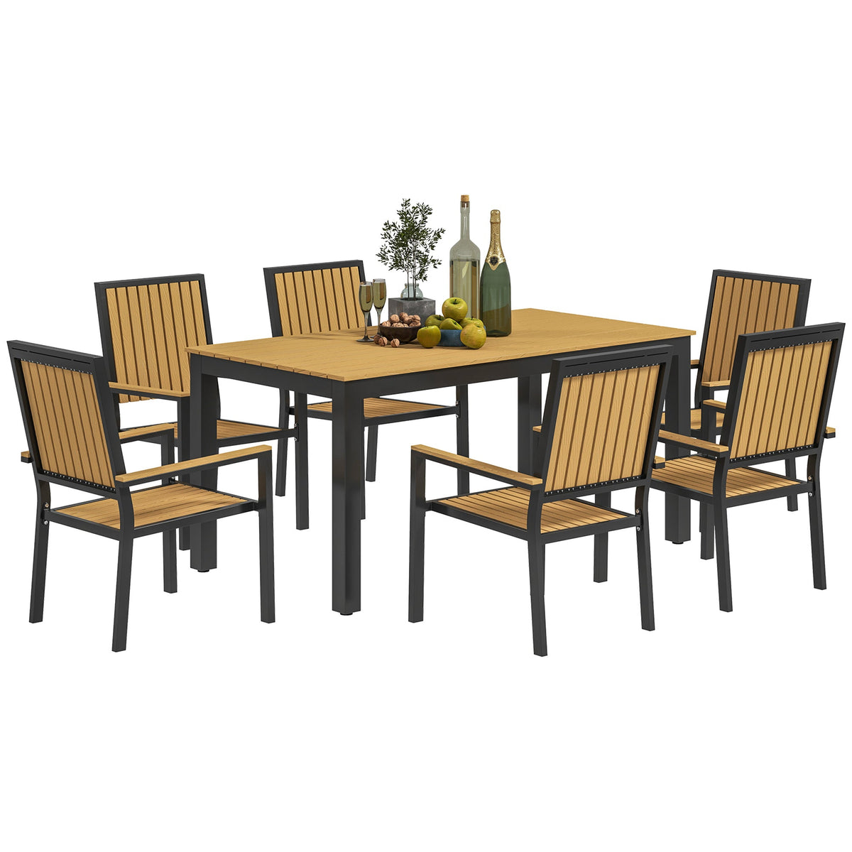 Outsunny 6 Seater Aluminium Garden Dining Set with Stackable Chairs