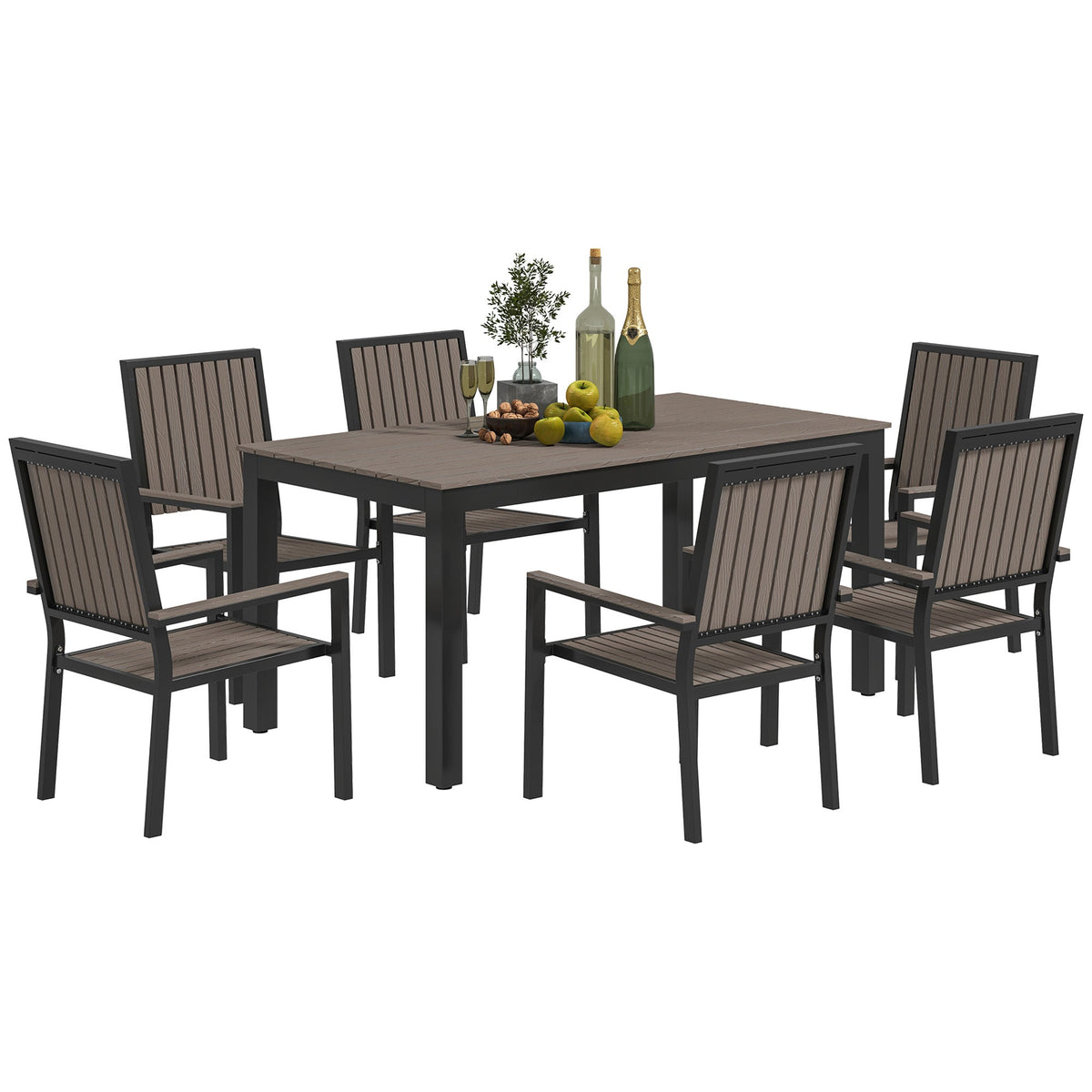 Outsunny 6 Seater Aluminium Garden Dining Set with Stackable Chairs