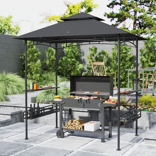 Outsunny 8' x 5' Grill Gazebo Canopy with 2 Side Shelves, Hook