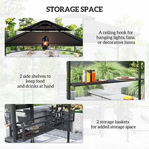 Outsunny 8' x 5' Grill Gazebo Canopy with 2 Side Shelves, Hook