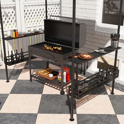 Outsunny 8' x 5' Grill Gazebo Canopy with 2 Side Shelves, Hook