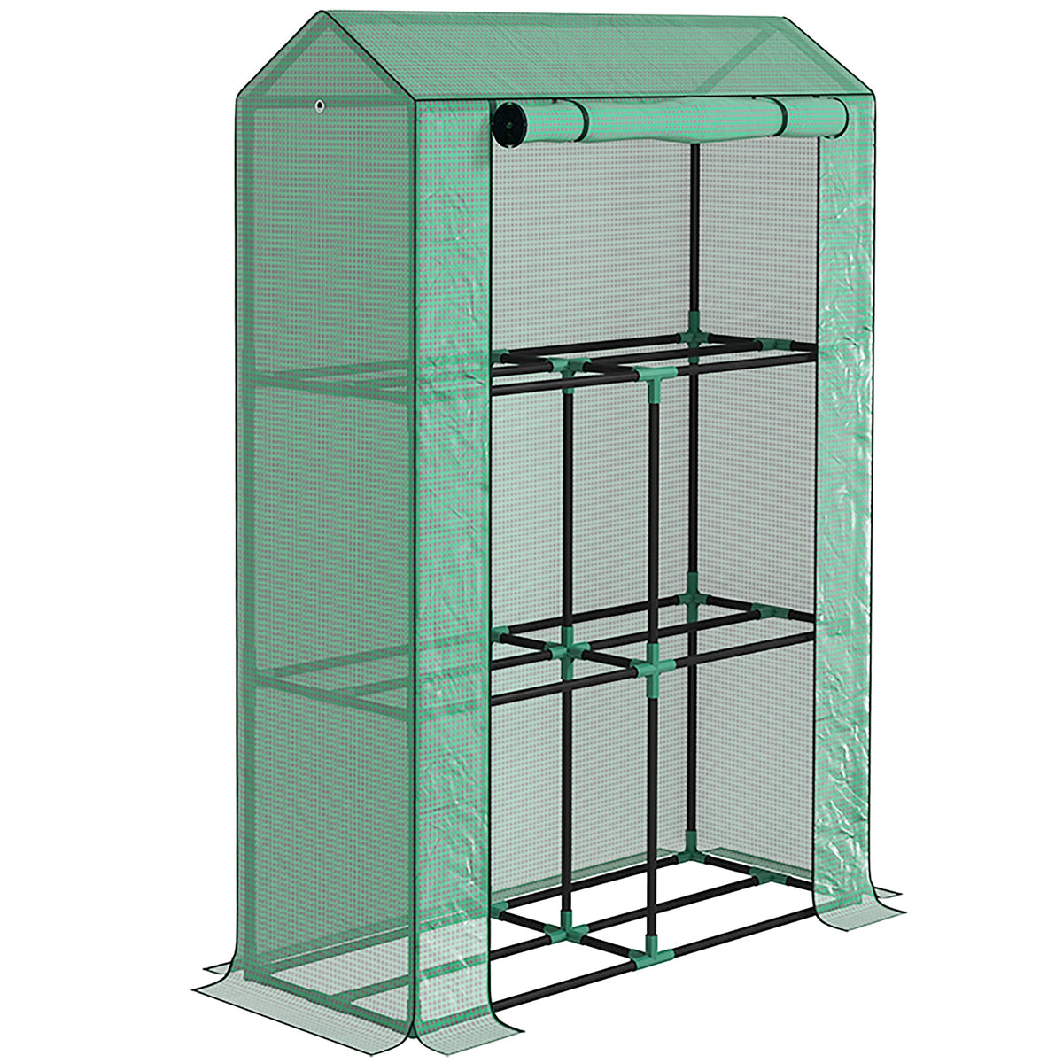 Outsunny 3 Tier Mini Greenhouse with PE Cover, Roll-Up Door