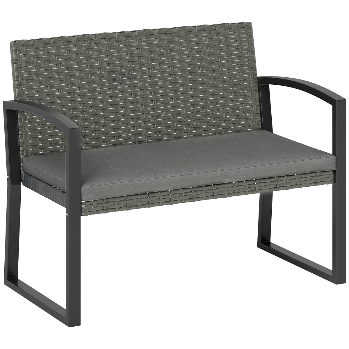 Outsunny 2 Seater Rattan Garden Bench with Cushion, Steel Frame