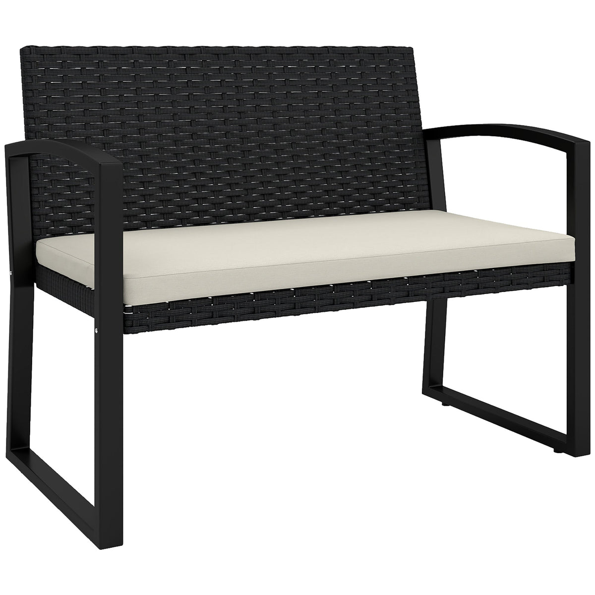 Outsunny 2 Seater Rattan Garden Bench with Cushion, Steel Frame