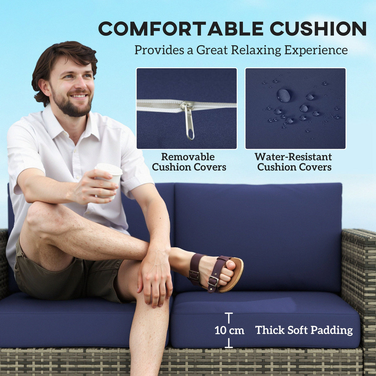 Outsunny Rattan Wicker 2-seat Sofa Loveseat Padded Garden Furniture