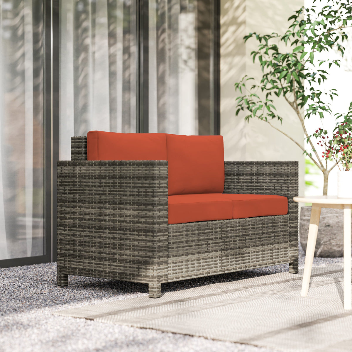 Outsunny Rattan Wicker 2-seat Sofa Loveseat Padded Garden Furniture