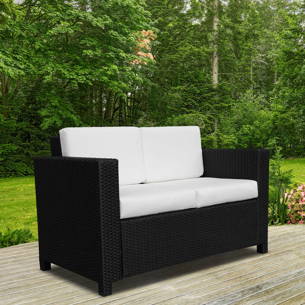 Outsunny Rattan Wicker 2-seat Sofa Loveseat Padded Garden Furniture