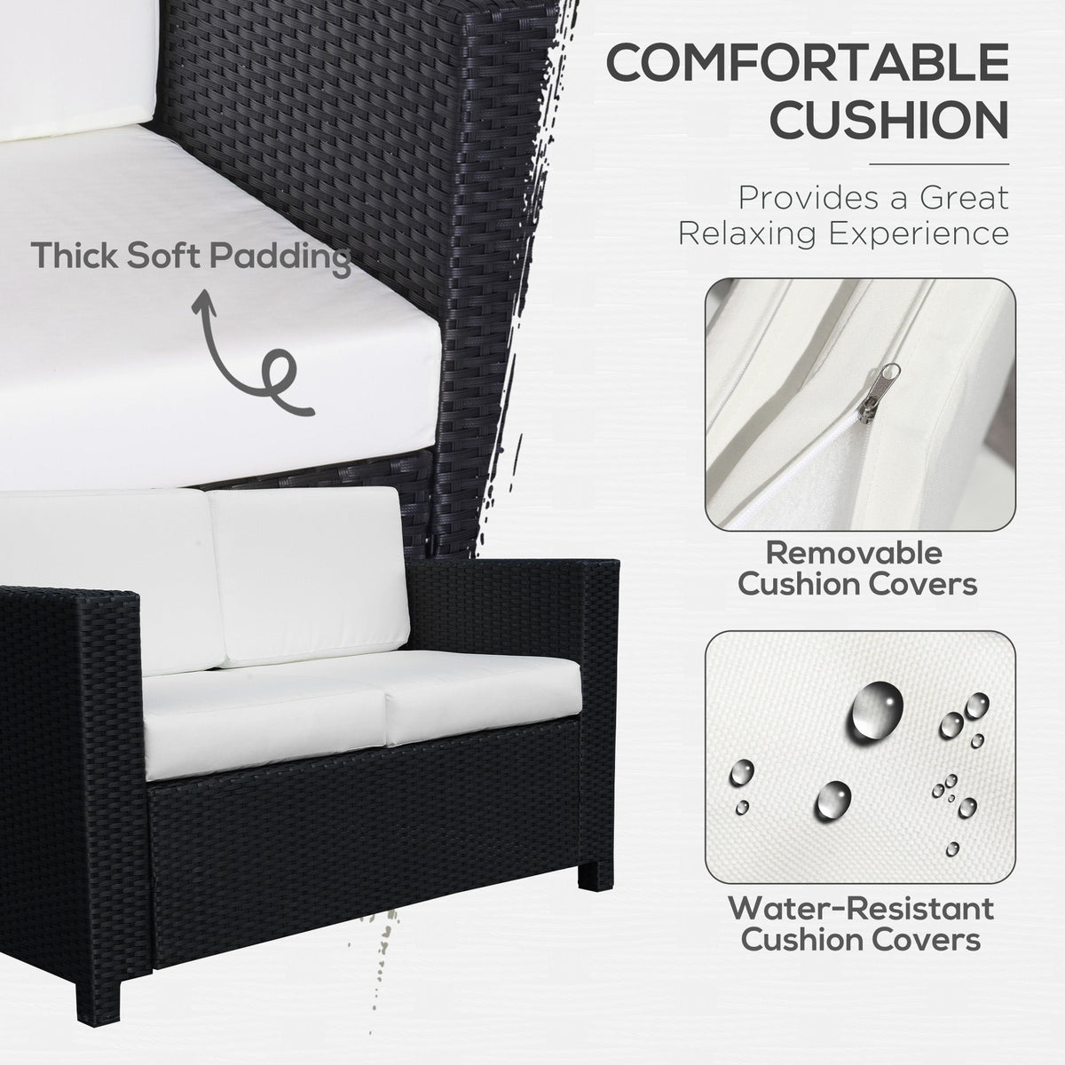 Outsunny Rattan Wicker 2-seat Sofa Loveseat Padded Garden Furniture