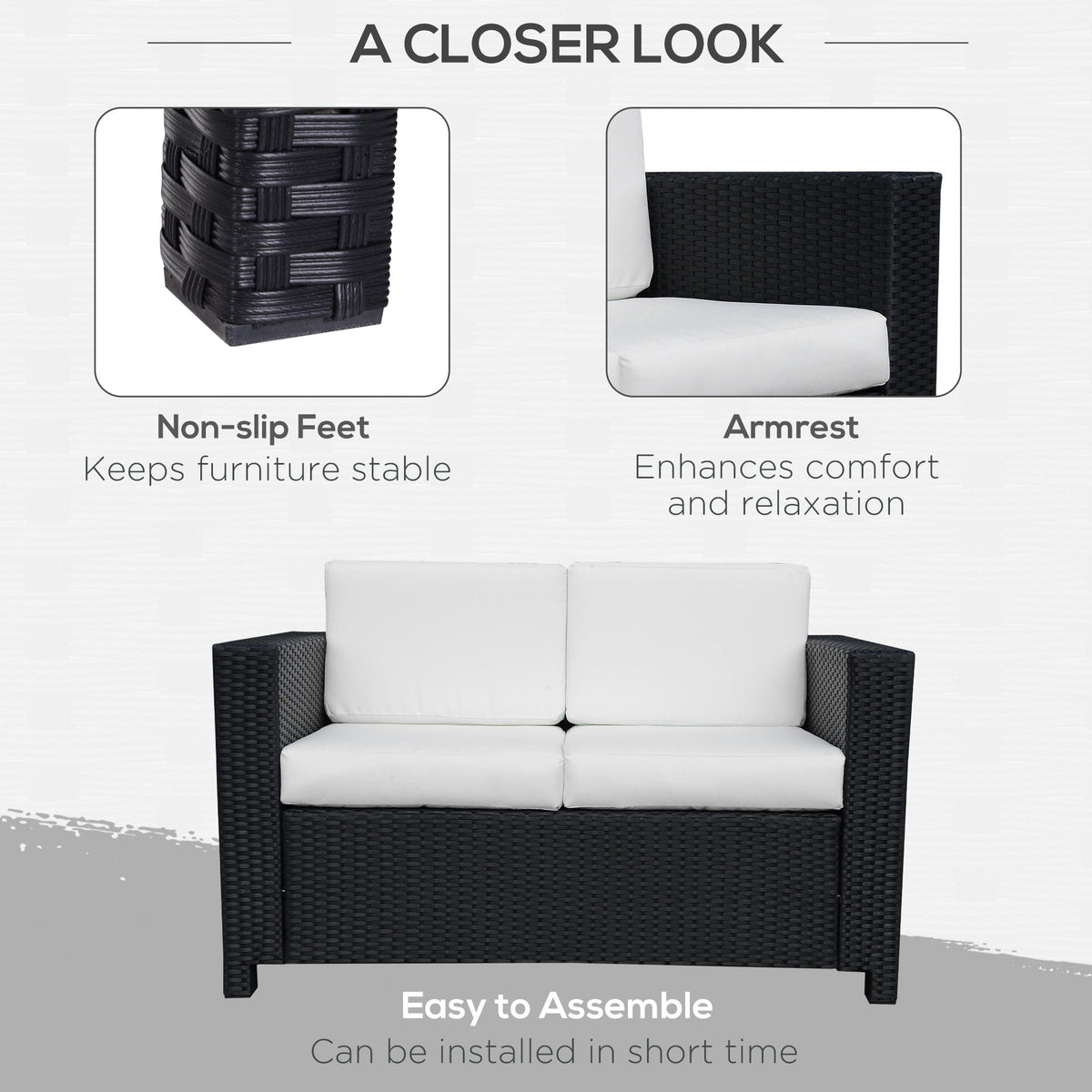 Outsunny Rattan Wicker 2-seat Sofa Loveseat Padded Garden Furniture