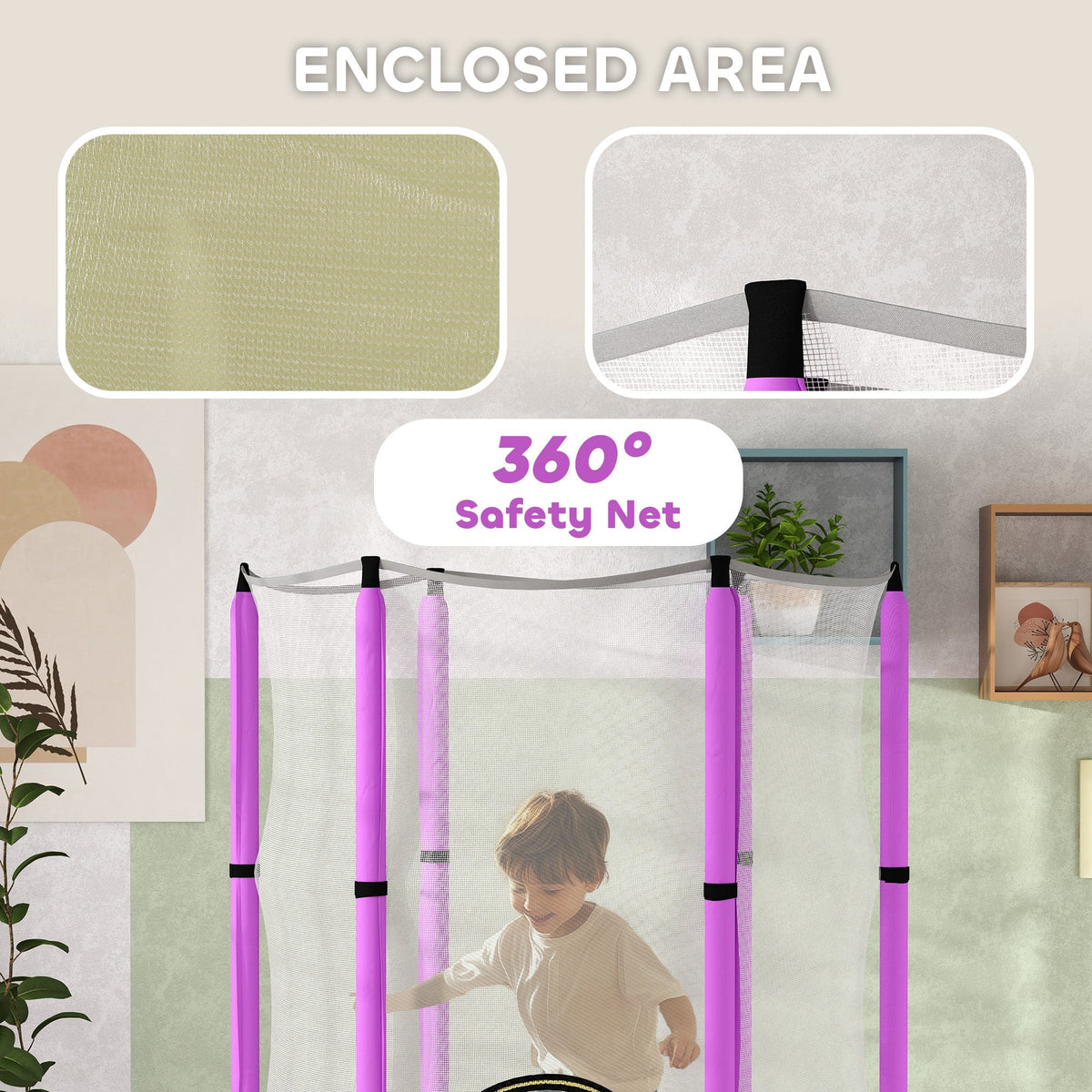 AIYAPLAY 4.6FT Kids Trampoline with Safety Enclosure Net
