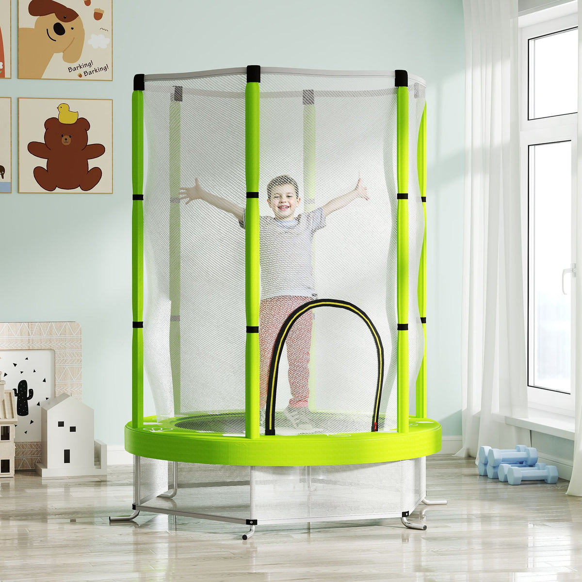 AIYAPLAY 4.6FT Kids Trampoline with Safety Enclosure Net