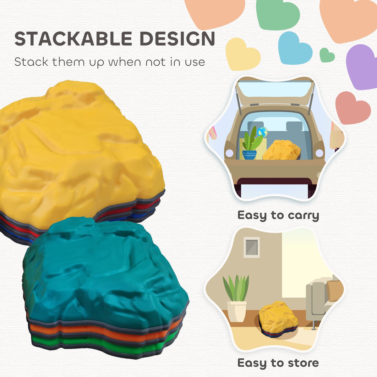 AIYAPLAY Balance Stepping Stones, 6 PCS River Stones for Kids Ages 3-8 Years
