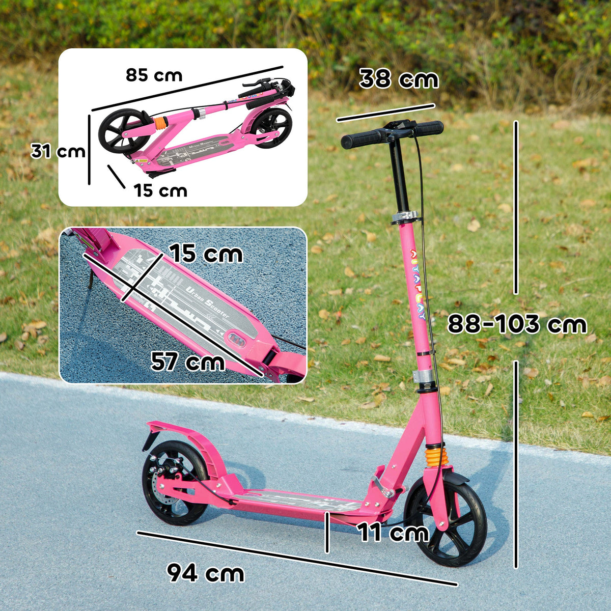 AIYAPLAY Kids Scooter, Foldable Kick Scooter w/ Adjustable Handlebar