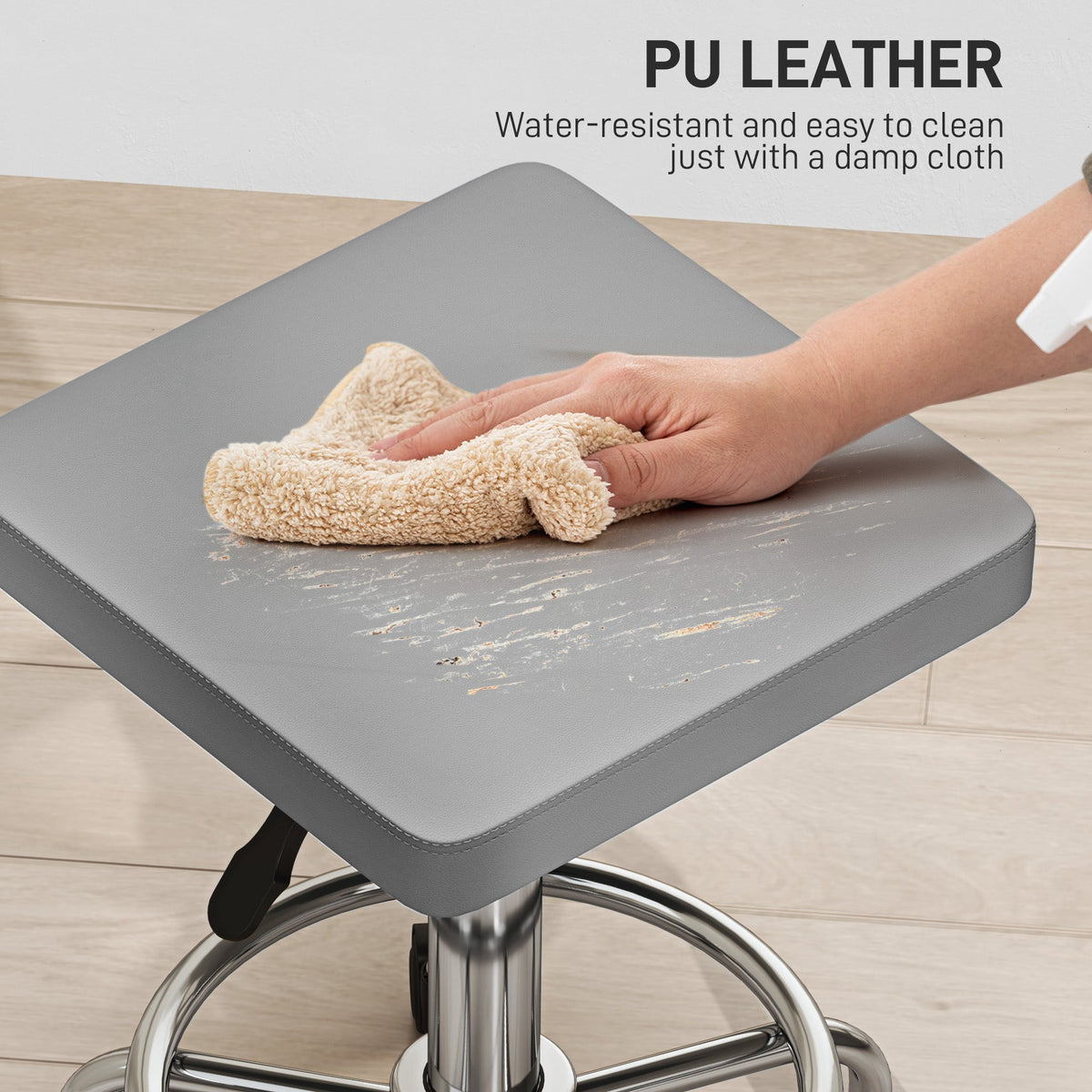 HOMCOM PU Leather Rolling Stool, Height Adjustable Salon Chair
