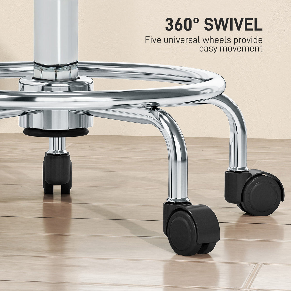 HOMCOM PU Leather Rolling Stool, Height Adjustable Salon Chair