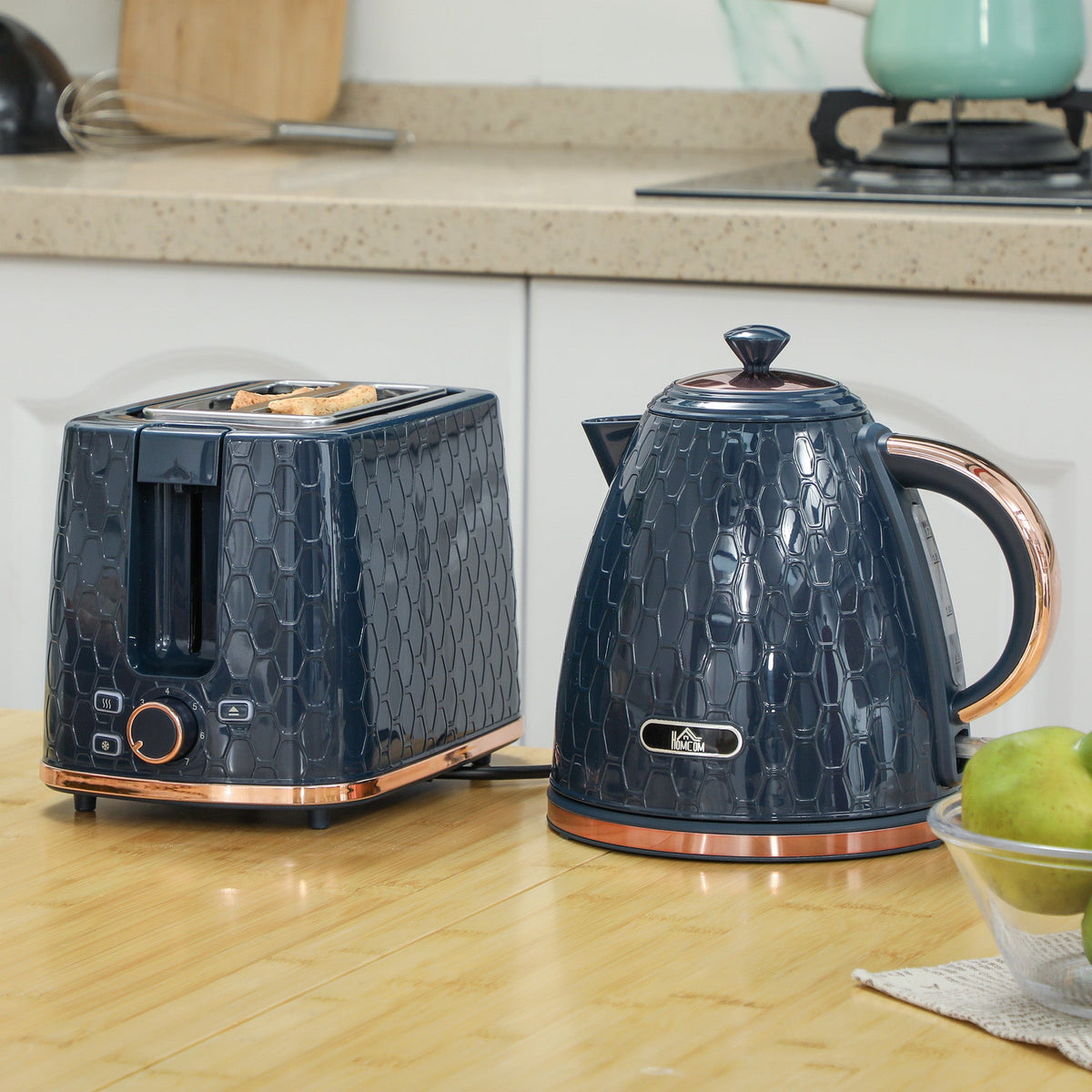 HOMCOM Kettle and Toaster Set 1.7L Fast Boil Kettle & 2 Slice Toaster Set