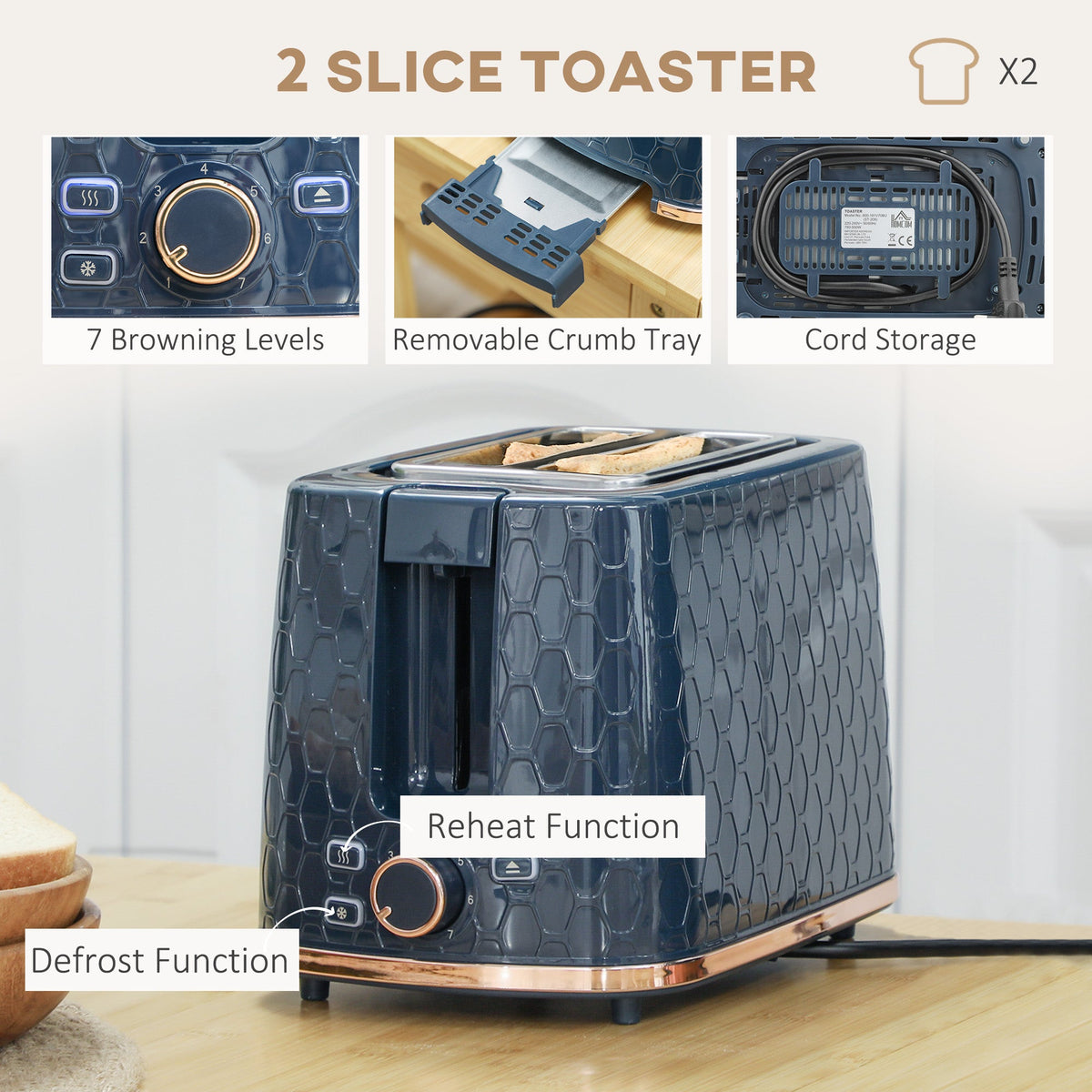 HOMCOM Kettle and Toaster Set 1.7L Fast Boil Kettle & 2 Slice Toaster Set