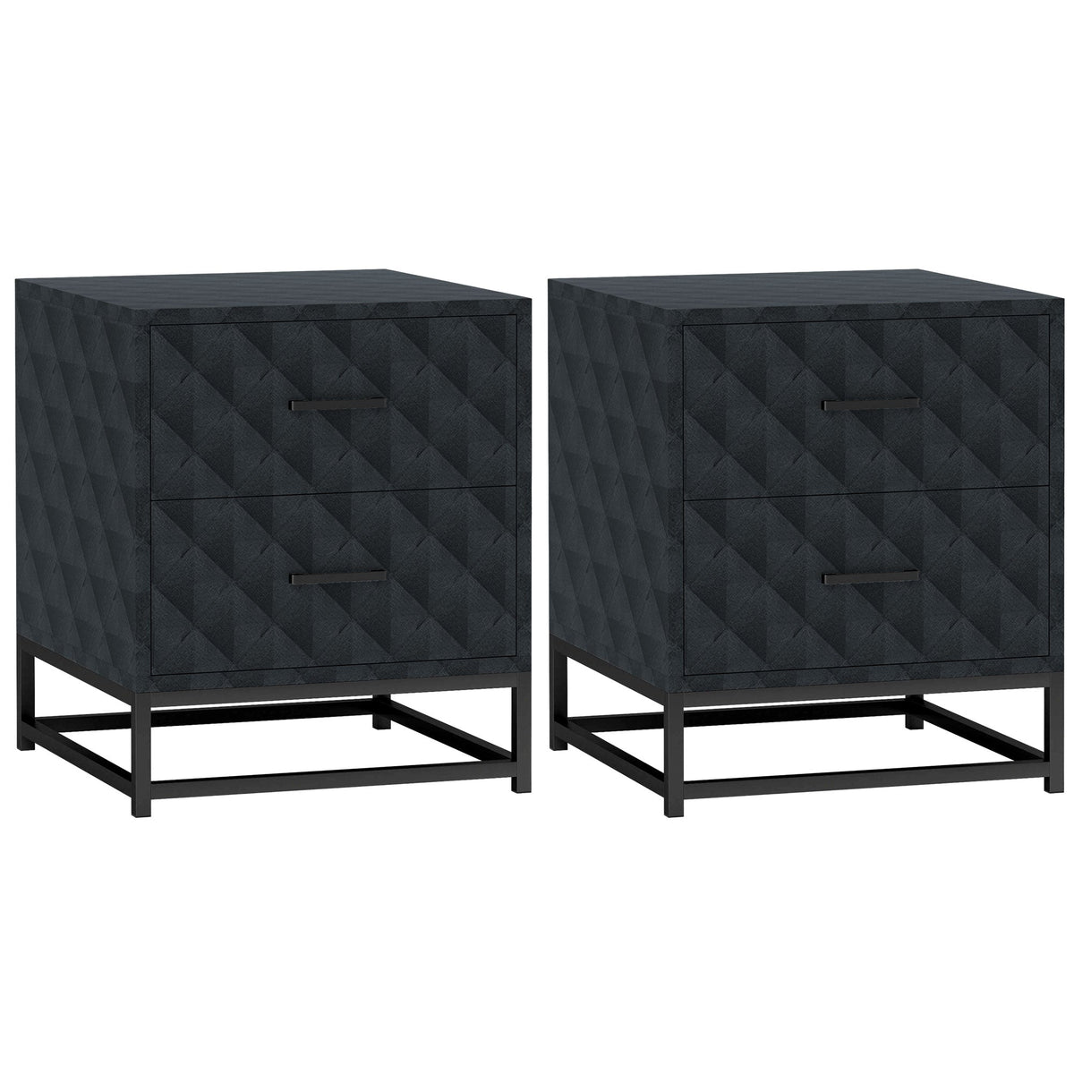 HOMCOM Bedside Table Set of 2, Nightstand with 2 Drawers, Steel Legs