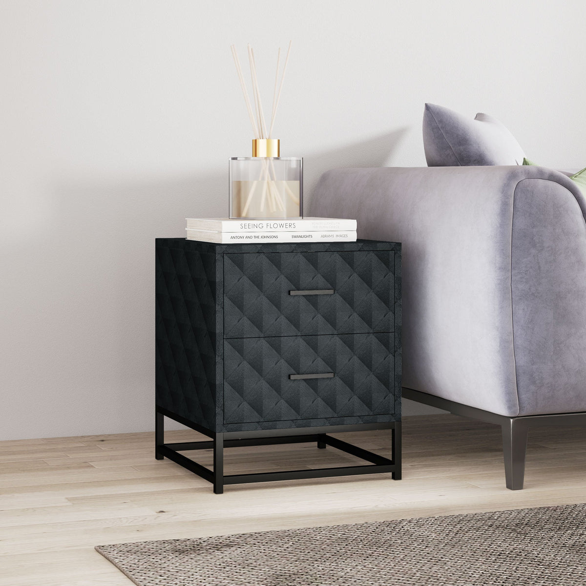 HOMCOM Bedside Table Set of 2, Nightstand with 2 Drawers, Steel Legs