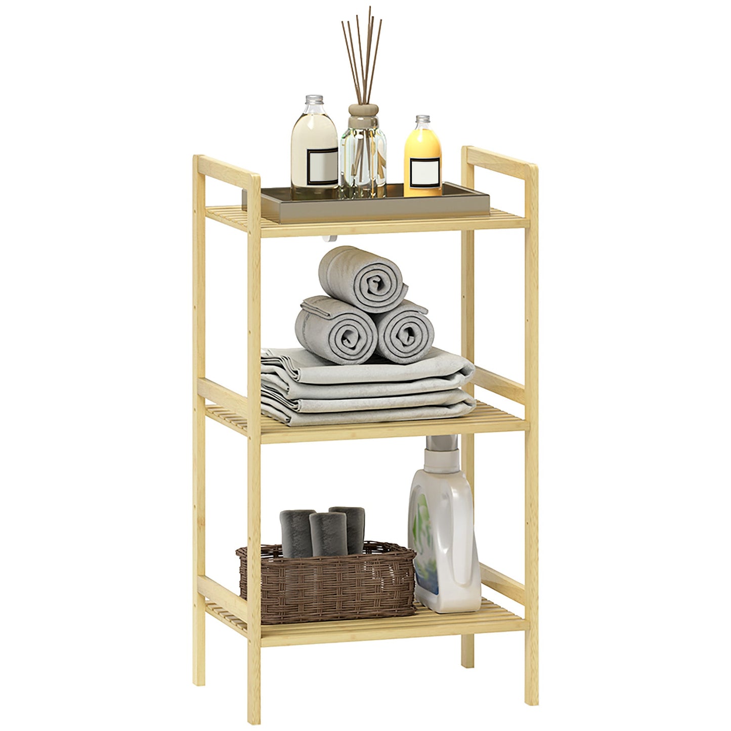 HOMCOM 3-Tier Bamboo Bathroom Storage Shelf with Adjustable Rack