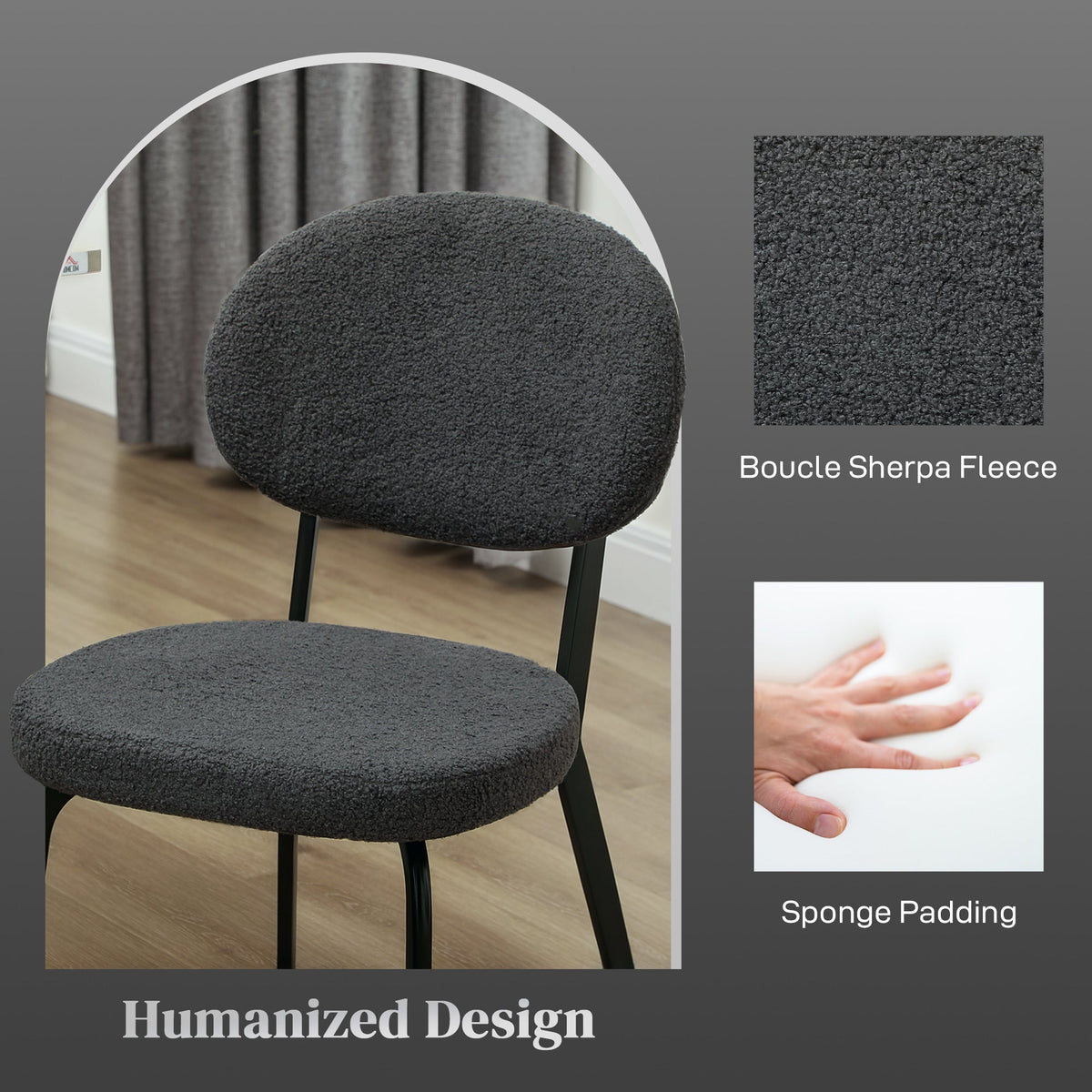 HOMCOM Set of 4 Sherpa Dining Chairs Boucle Kitchen Chairs with Back