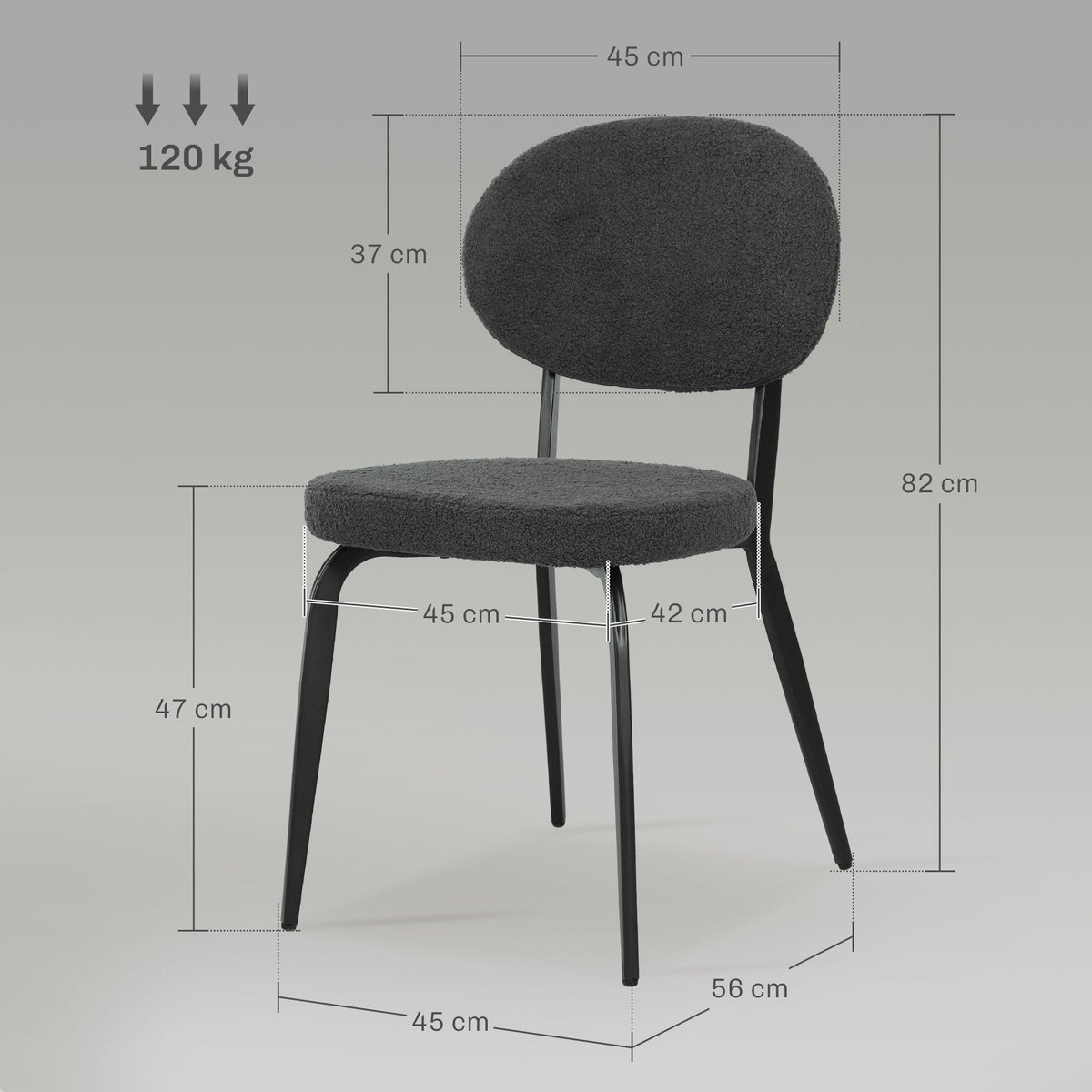 HOMCOM Set of 4 Sherpa Dining Chairs Boucle Kitchen Chairs with Back