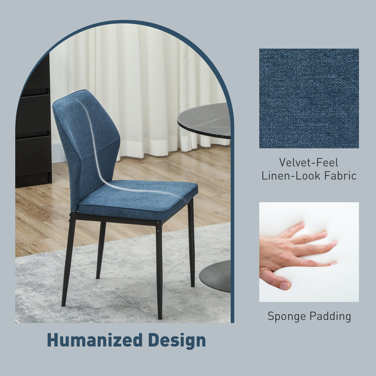 HOMCOM Set of 2 Dining Chairs with Curved Back Padded Seat for Kitchen