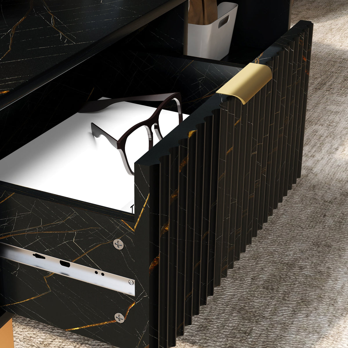 HOMCOM Coffee Table, Living Room Table with Drawer and Open Shelves