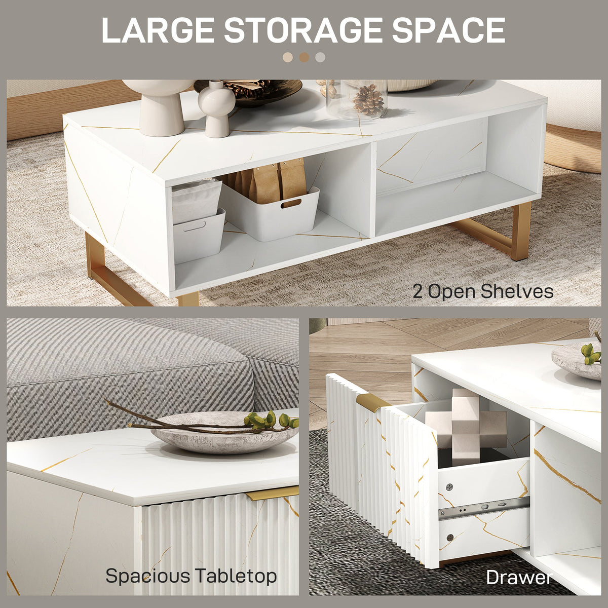 HOMCOM Coffee Table, Living Room Table with Drawer and Open Shelves