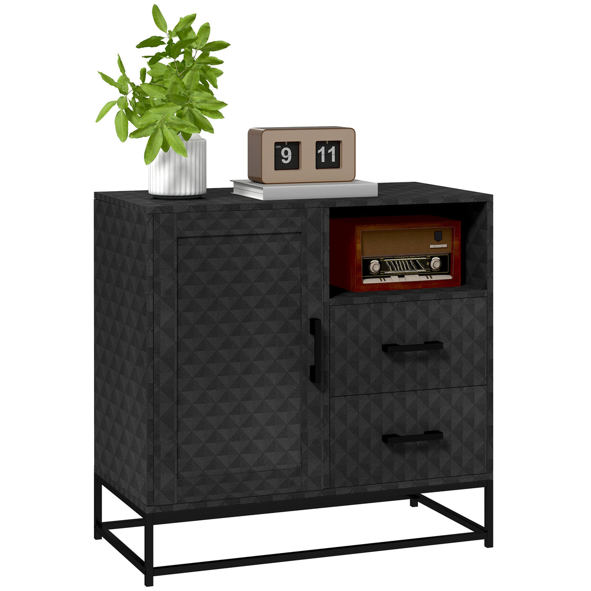 HOMCOM Cupboard with Adjustable Shelf, Open Compartment, 2 Drawers