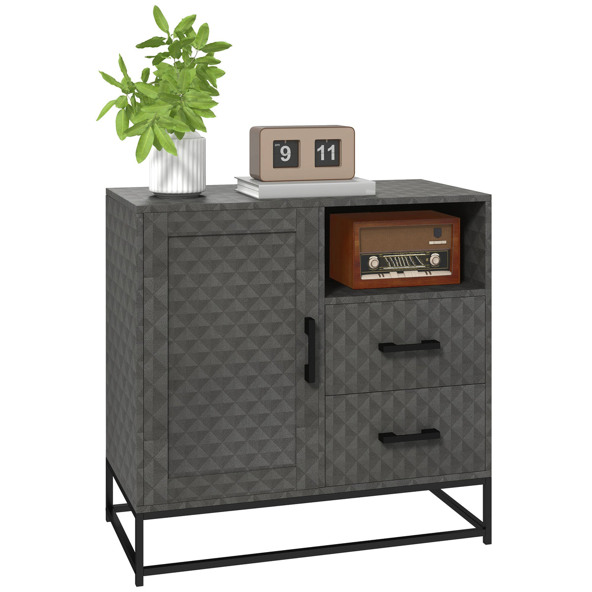 HOMCOM Cupboard with Adjustable Shelf, Open Compartment, 2 Drawers