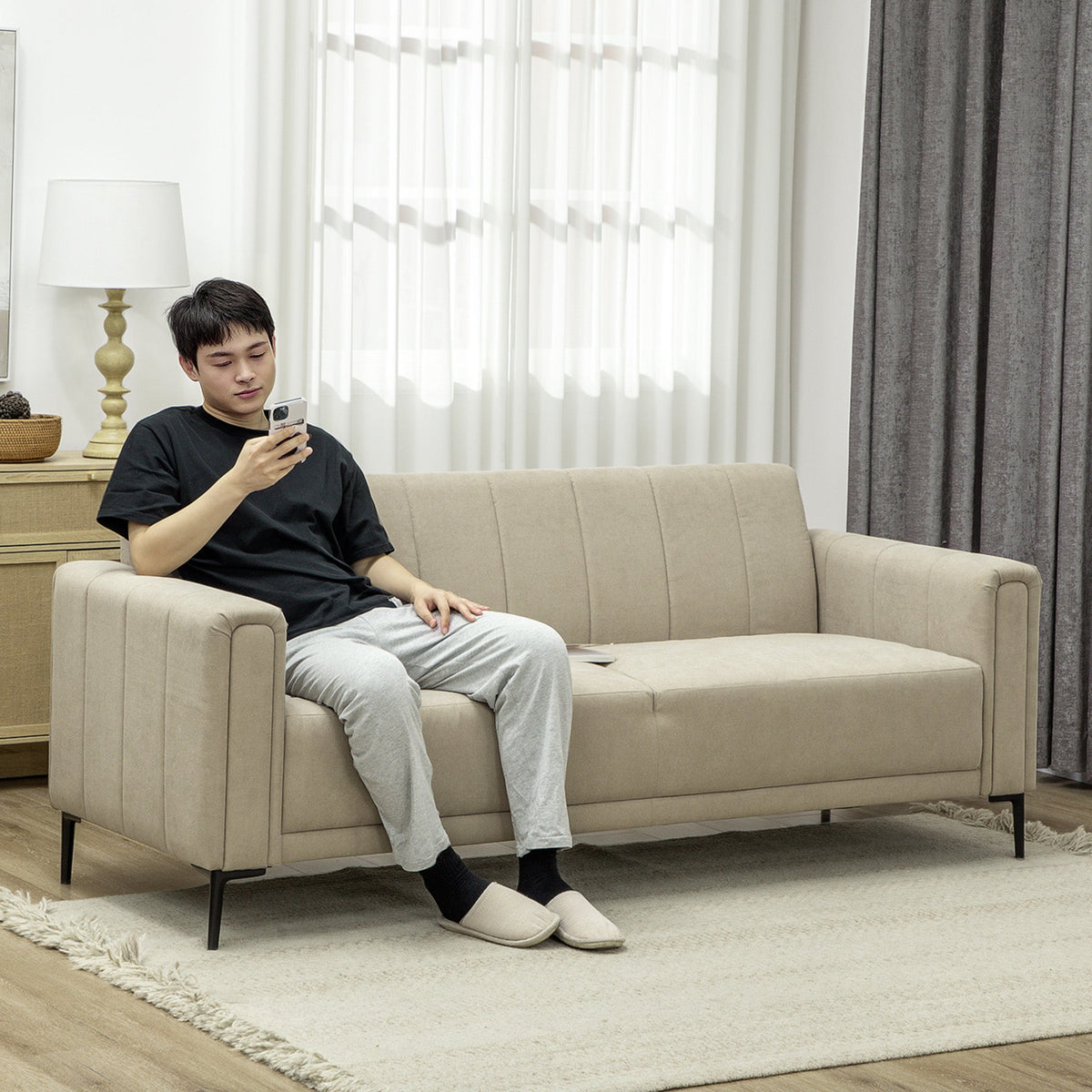 HOMCOM 3 Seater Sofa, Modern Fabric Couch with Channel Tufted