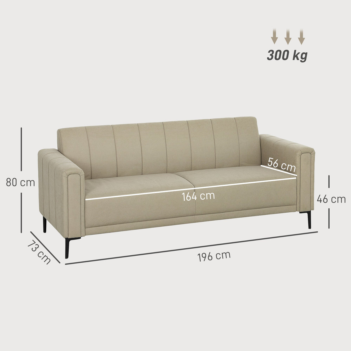 HOMCOM 3 Seater Sofa, Modern Fabric Couch with Channel Tufted