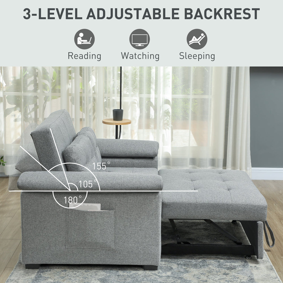 HOMCOM Click Clack Sofa Bed 2 Seater Sofa Bed for Living Room