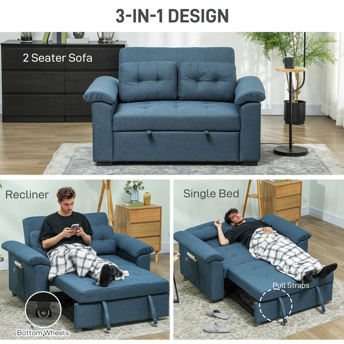 HOMCOM Click Clack Sofa Bed 2 Seater Sofa Bed for Living Room