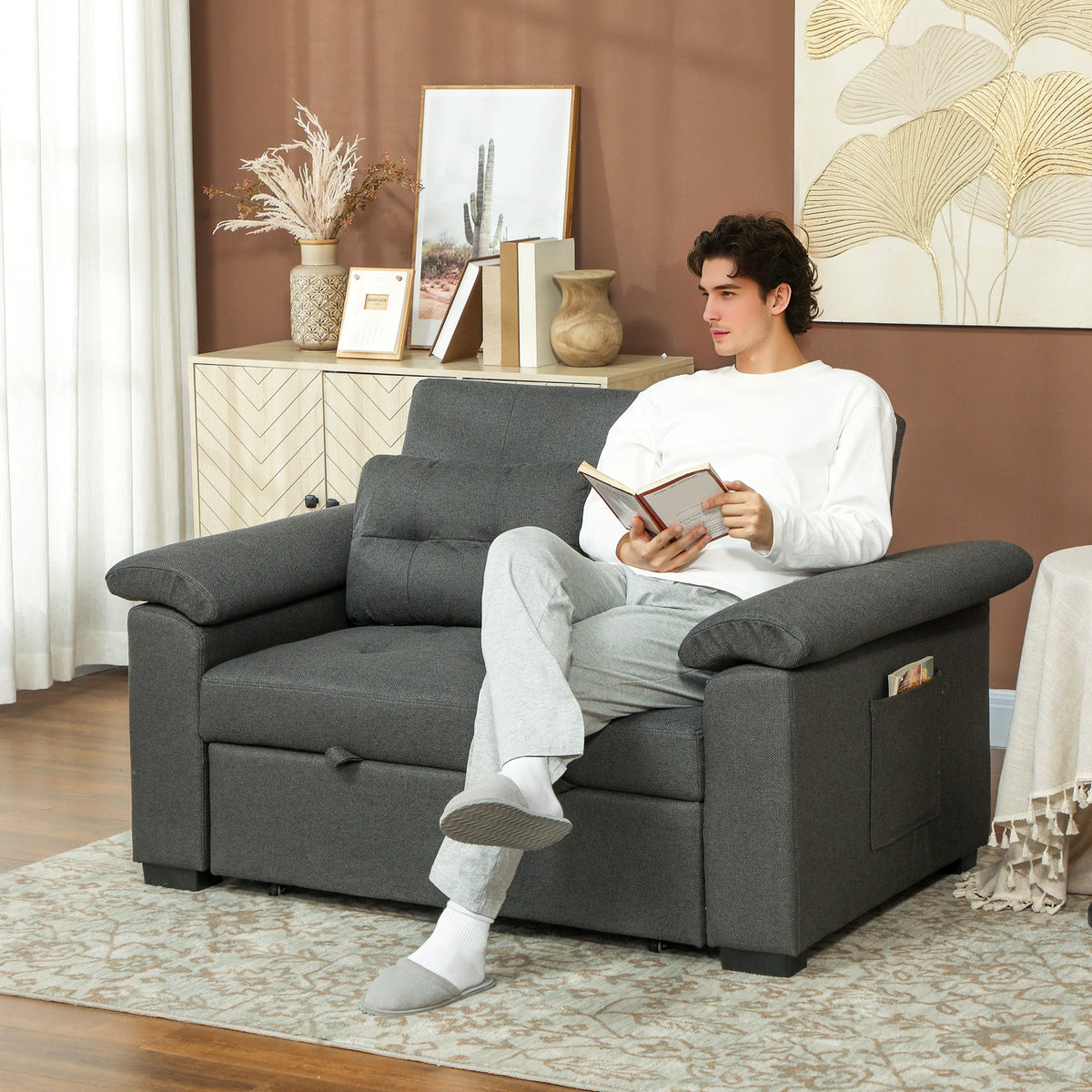 HOMCOM Click Clack Sofa Bed 2 Seater Sofa Bed for Living Room