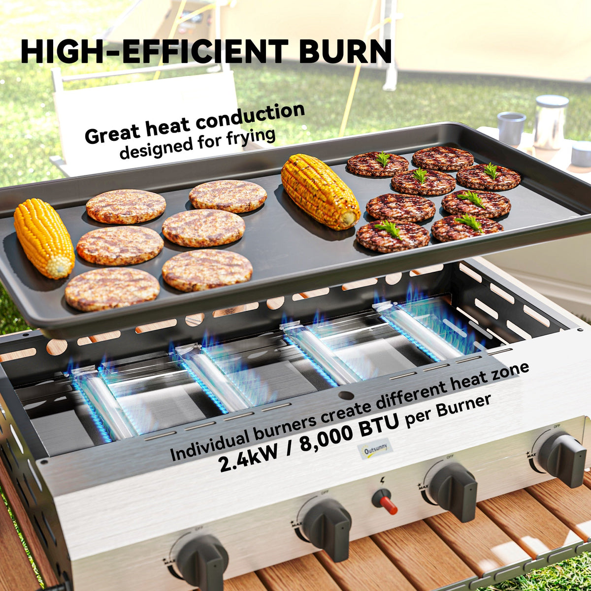 Outsunny Gas Grill, Gas BBQ with Non-Stick Griddle for Camping