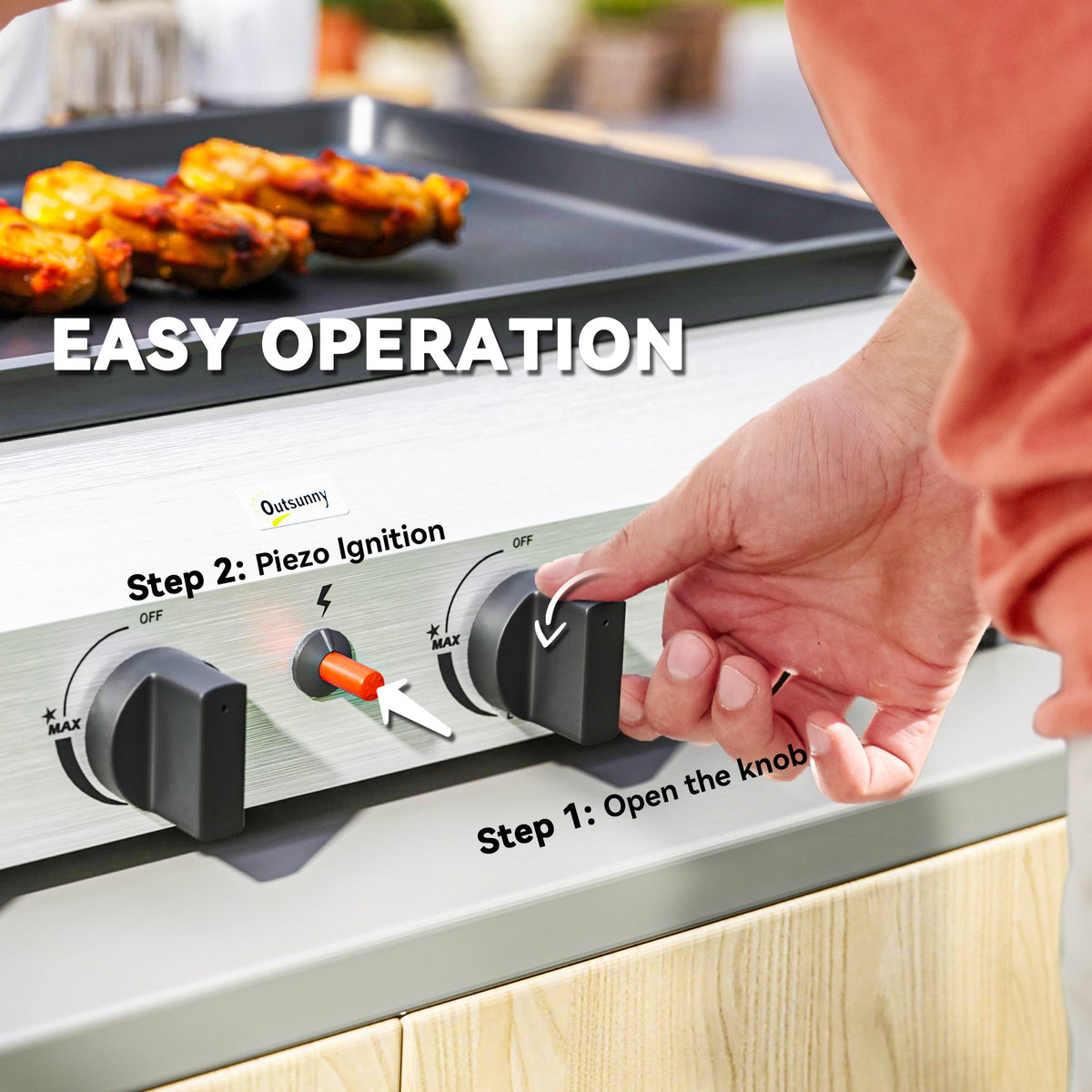 Outsunny Gas Grill, Gas BBQ with Non-Stick Griddle for Camping
