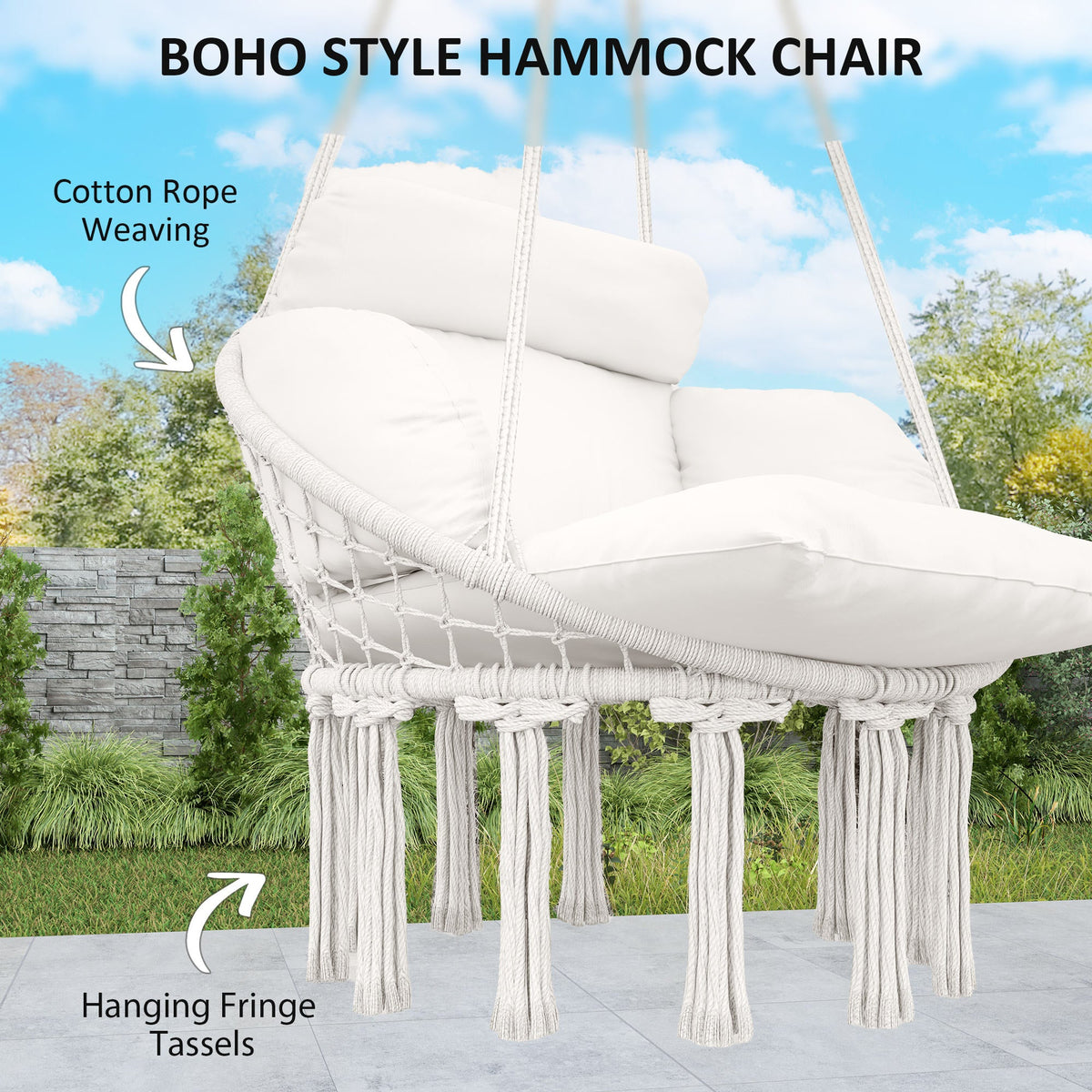 Outsunny Hammock Chair, Boho Hanging Swing Chair with Cushion