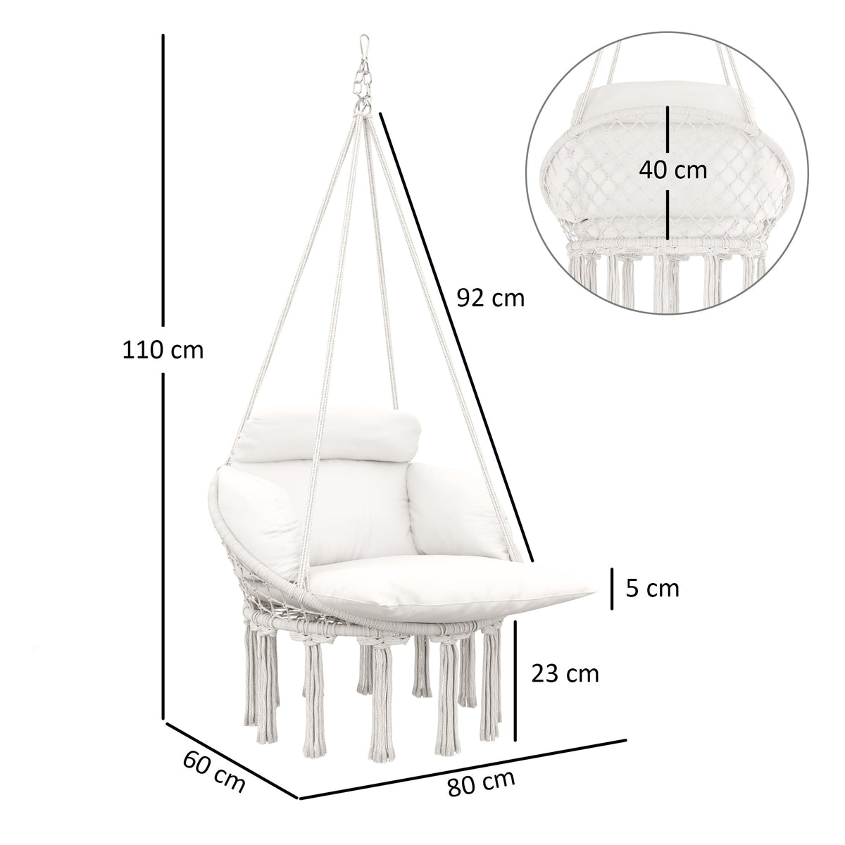 Outsunny Hammock Chair, Boho Hanging Swing Chair with Cushion