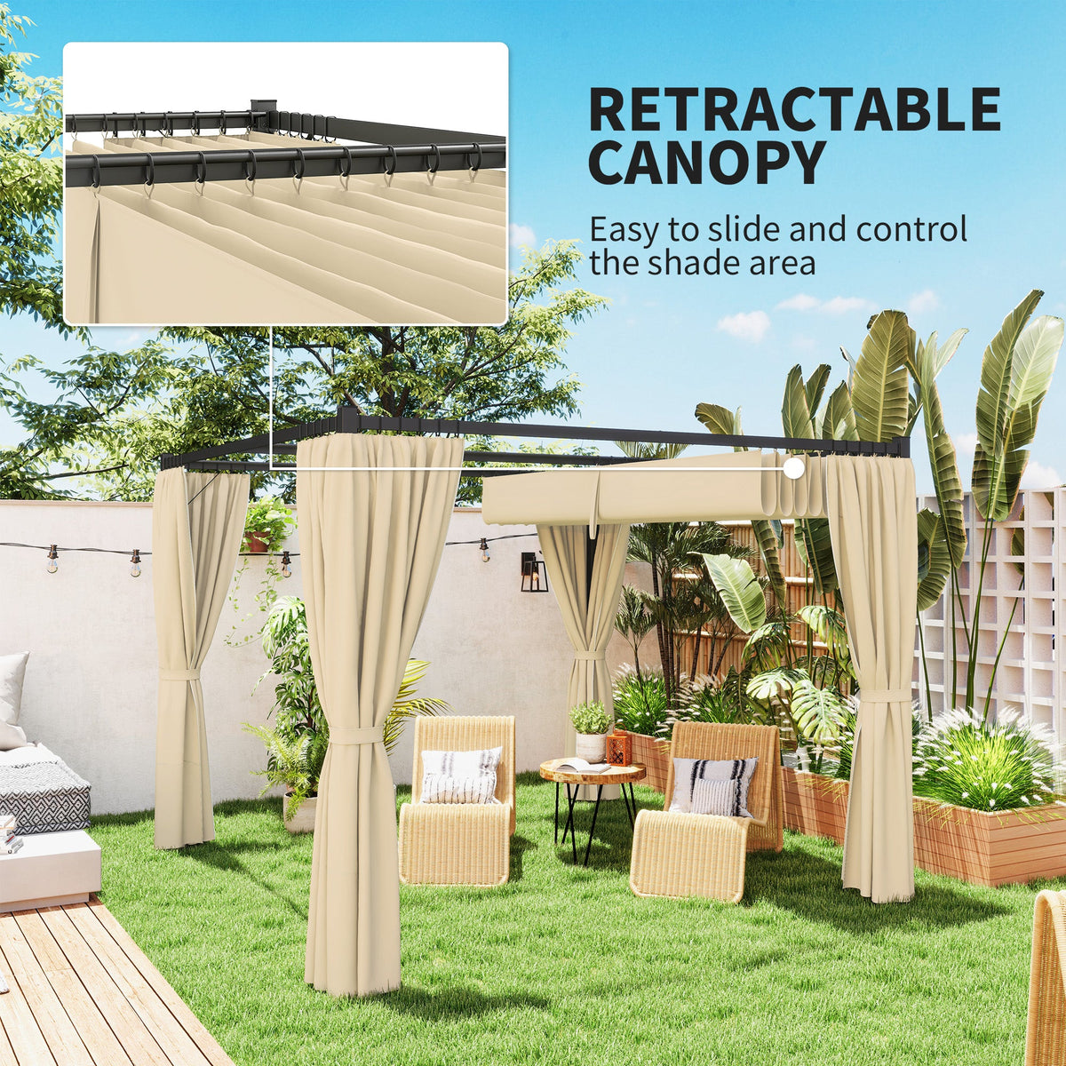 Outsunny 3 x 3(m) Pergola with Retractable Roof and Curtains