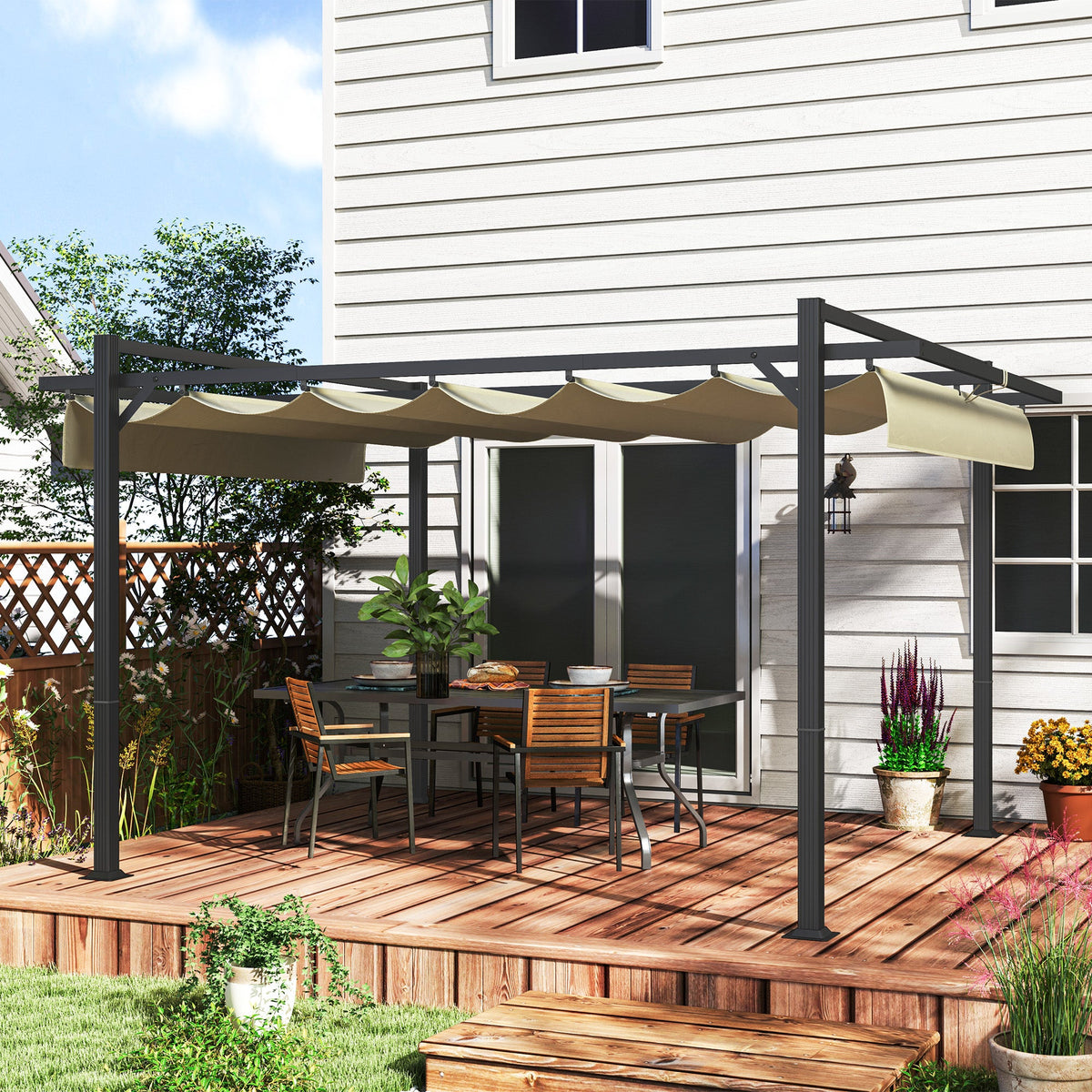 Outsunny 3 x 3(m) Pergola with Retractable Roof and Aluminium Frame