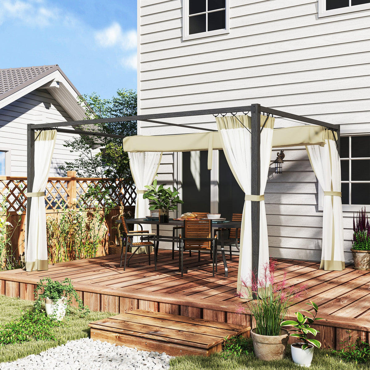 Outsunny 3 x 4m Pergola with Retractable Roof and Netting