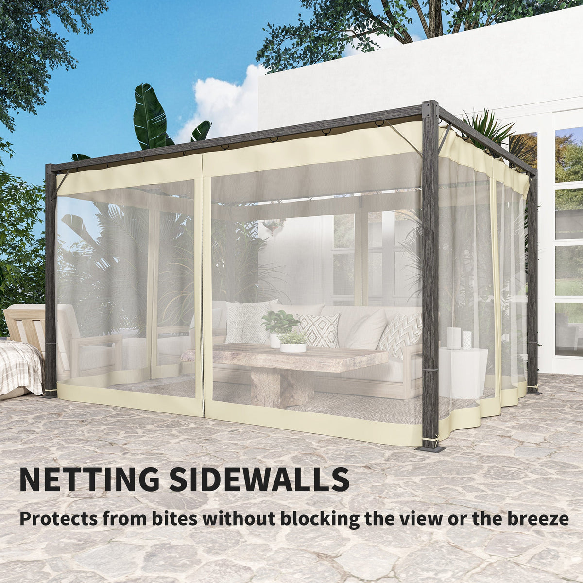 Outsunny 3 x 4m Pergola with Retractable Roof and Netting