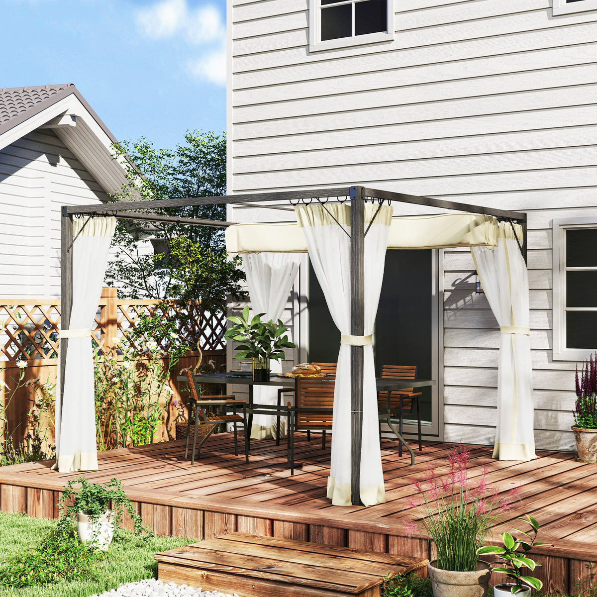 Outsunny 3 x 4m Pergola with Retractable Roof and Netting