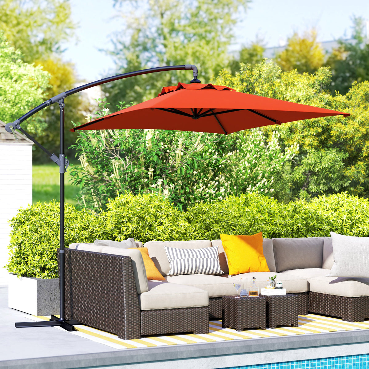 Outsunny 3 m Cantilever Parasol with Cross Base, Crank Handle